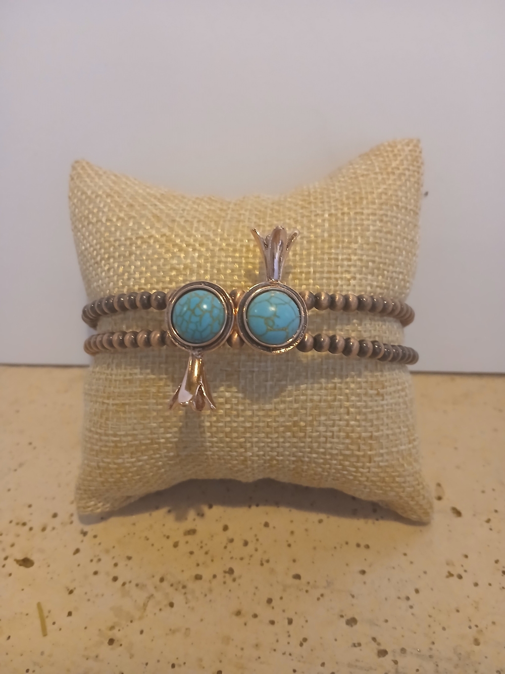 Turquoise Stone Double Beaded Cuff Bracelet